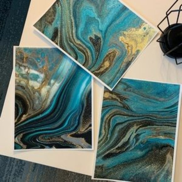 Turquoise Gold contemporary abstract art print - Picture 5 of 6